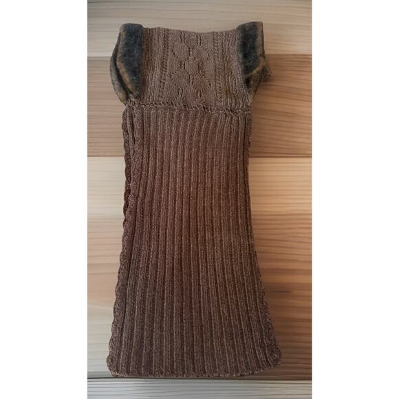 Vintage Brown Knit Hooded Scarf Snood Wrap w/ Faux Fur Trim Winter Cozy - Picture 5 of 6